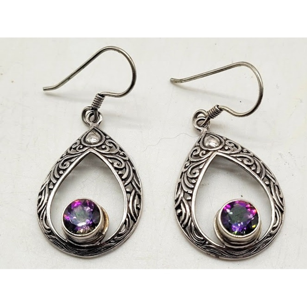 NEW 925 Sterling Silver Natural Mystic Topaz Gemstone Dangle Earring Handmade